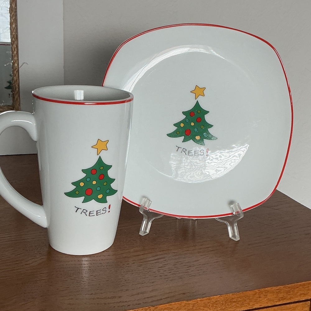 Fitz and Floyd Christmas Tree Mug and Plate Set